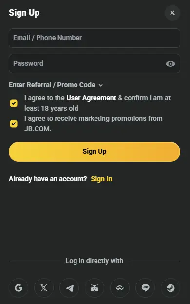 JB Casino Registration Instructions